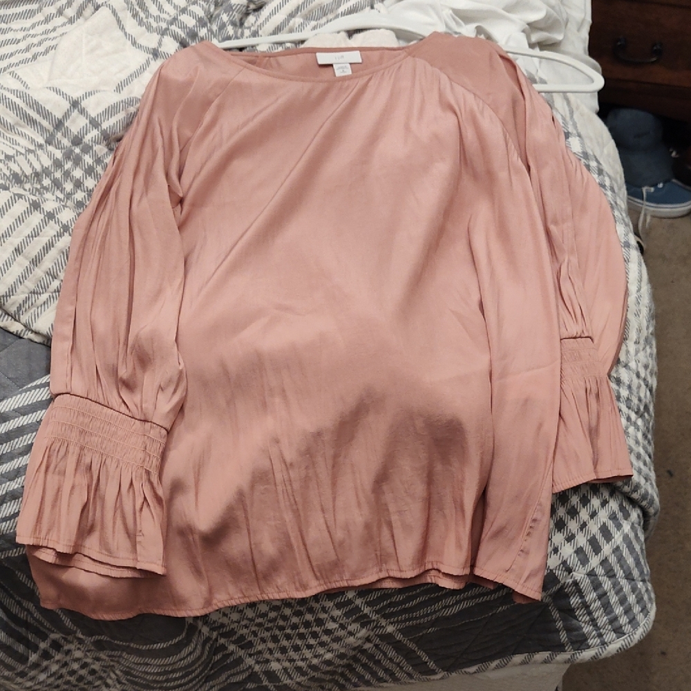J. Jill Rose Top/Blouse. Open Shoulder Smocking/Ruffle NWT Size Medium Petite